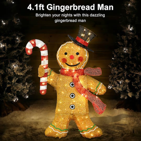 Puleo International 50" Pre-Lit Gingerbread Man Christmas Holiday Décor with Warm White LED Lights